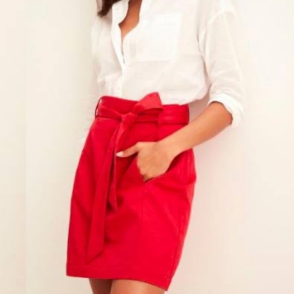 🆕 Banana Republic Red Skirt with Waist Sash (Cotton- Linen- Spandex Blend) NWT - Picture 7 of 7